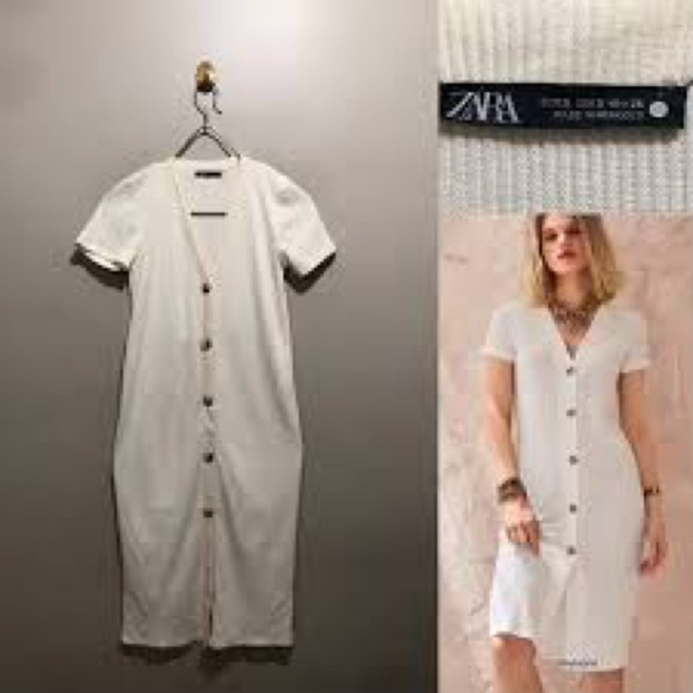 Zara Ivory Short-Sleeve Dress